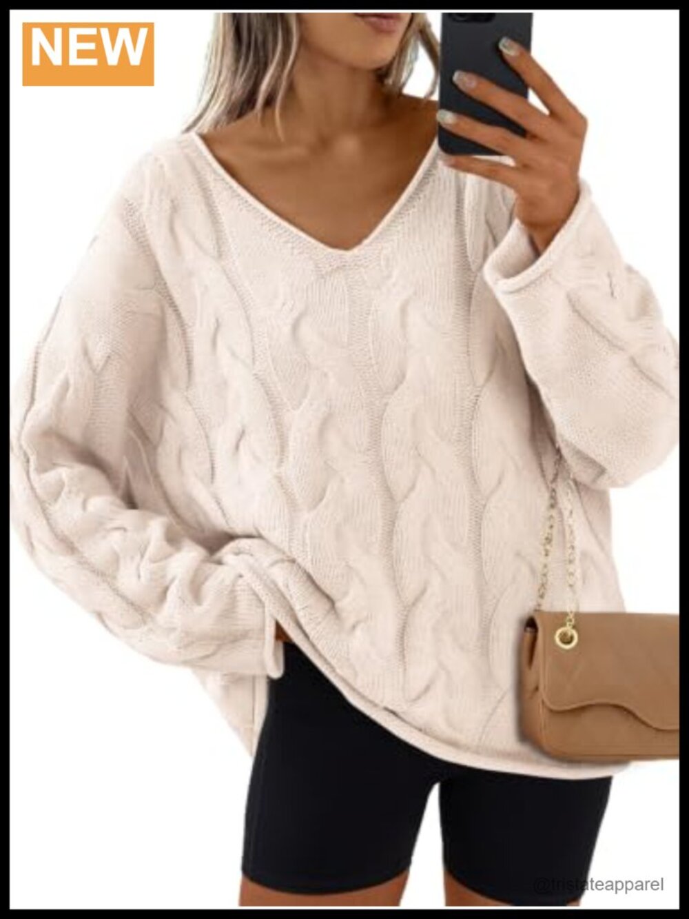 Oversized Cable Knit V-Neck Sweater for Women Chunky Pullover